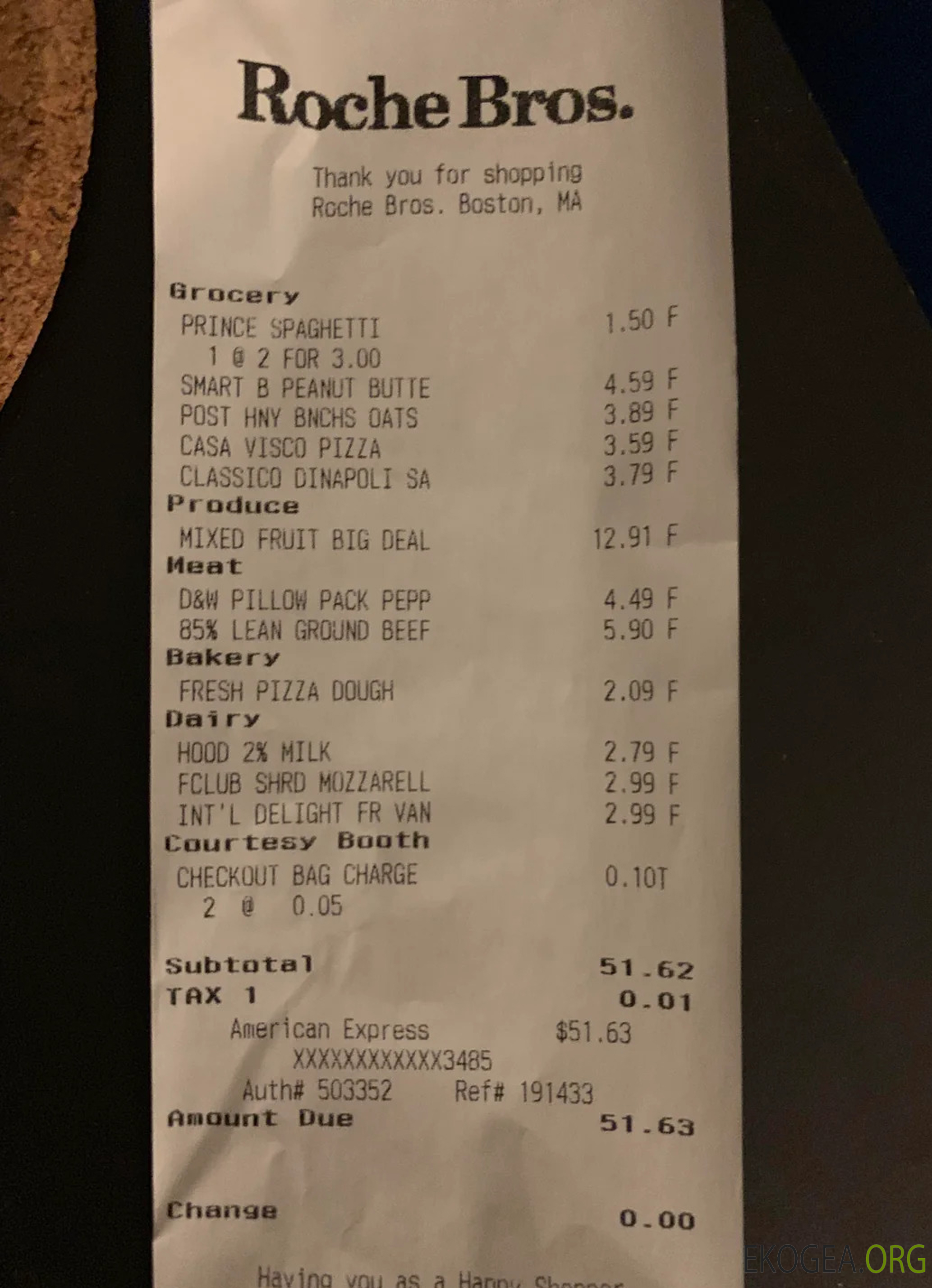 Chèque de paiement du supermarché Roche Bros